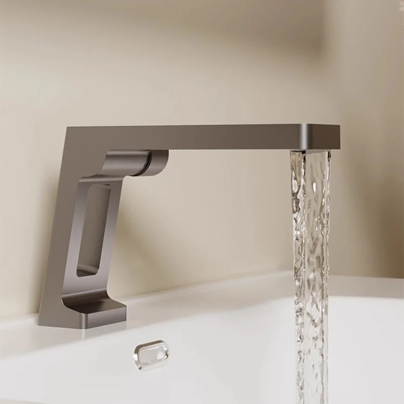 

Bathroom Waterfall Sink Faucets Deck Mounted One Handle Cold and Hot Mixer Taps Single Hole Lavatory Basin Sink Faucet Gray