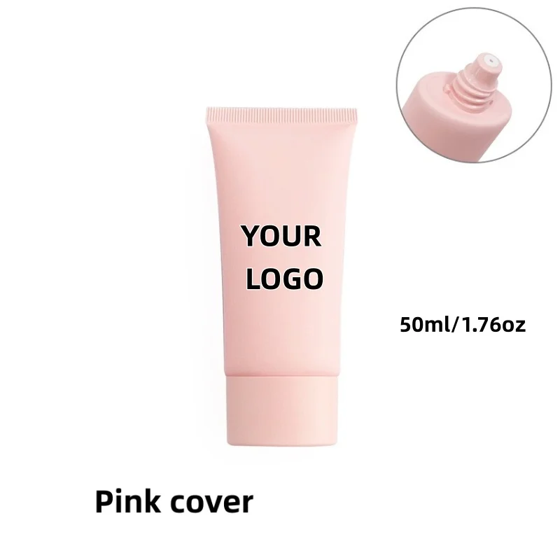 【Logo personalizzato】 50 pezzi personalizzati con coperchio rosa da 50 ml/metici a tubo piatto rosa con bordo bianco argento, prodotti per la cura della pelle, confezione di bellezza