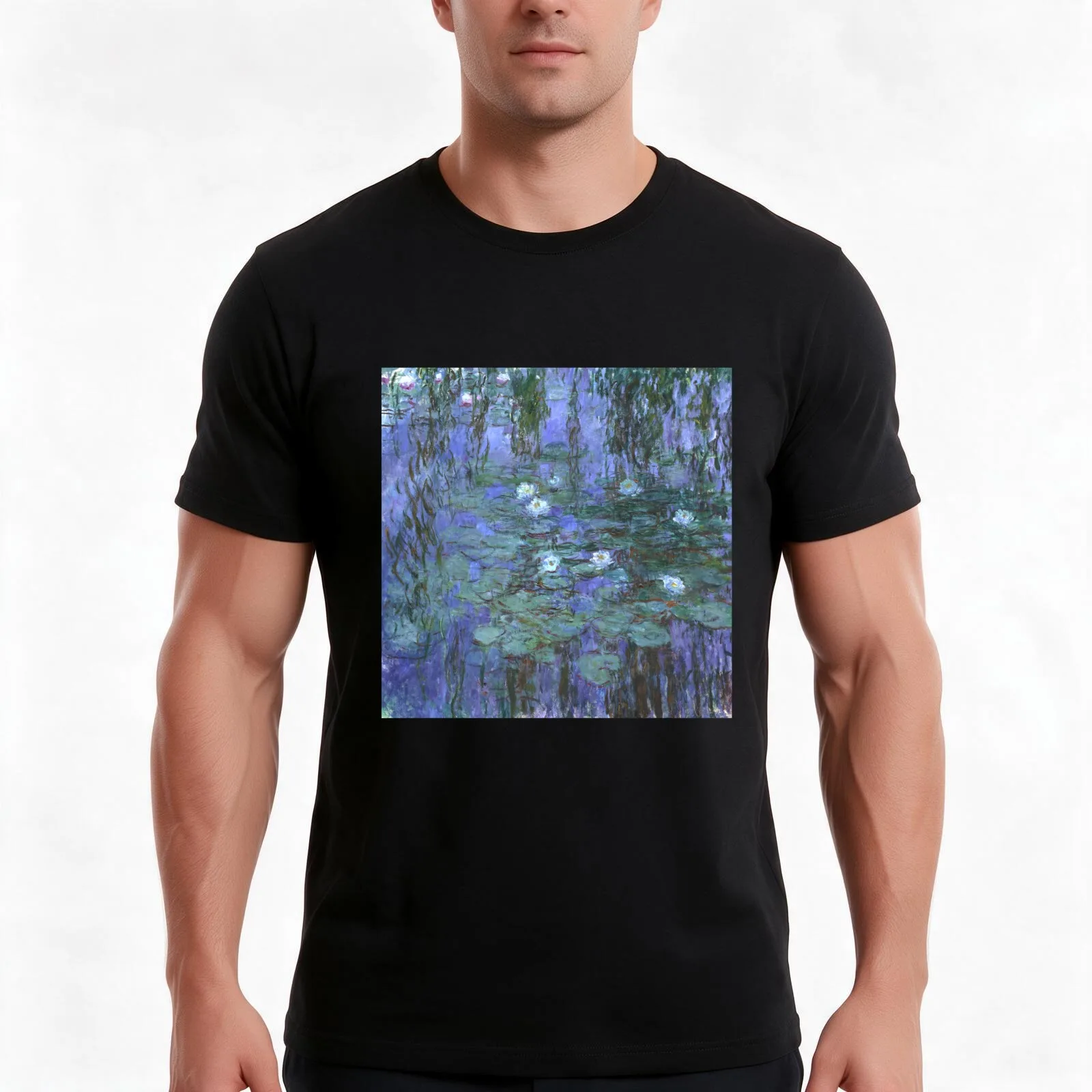 Monet - Blue Waterlilies T-Shirt Summer Casual Cotton Tee Oversized Streetwear Tops Vintage Graphic Print Unisex Men Women