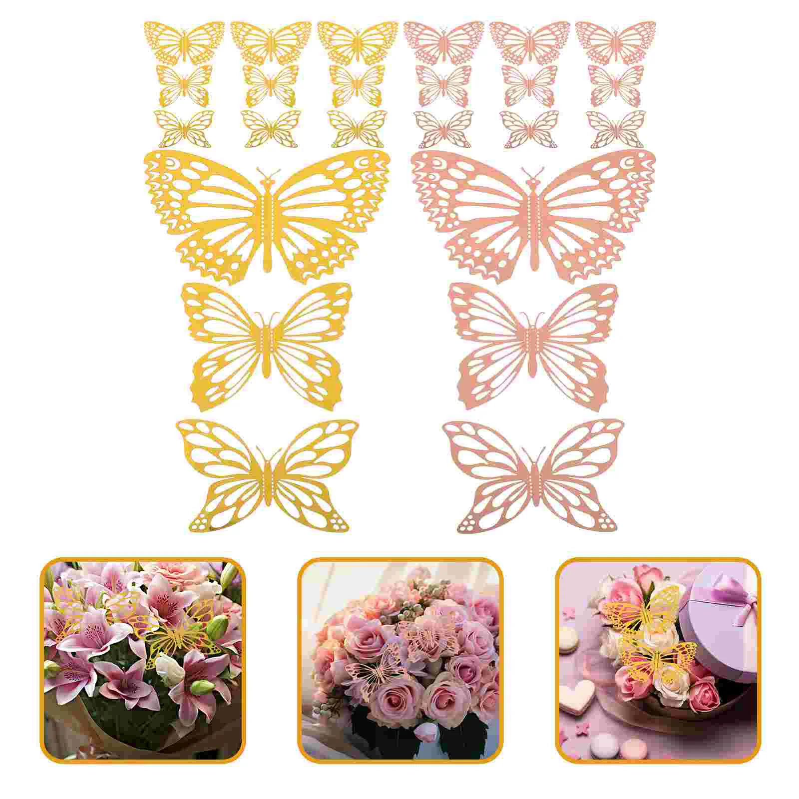 48Pcs Hollow-Out Butterflies Decors Bouquet Wrapping 3D Butterflies DIY Small 3D Butterflies Wall Decors