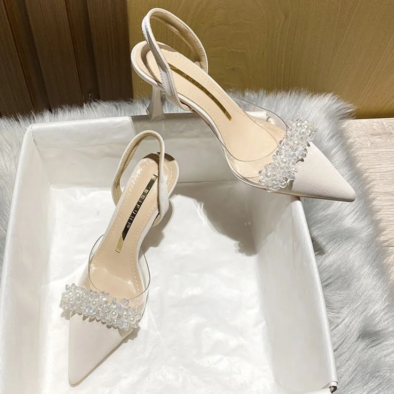 Damskie wysokie obcasy letnie luksusowe sandały damskie designerki eleganckie z ostrym noskiem na wysokim sandały na obcasie przezroczyste buty