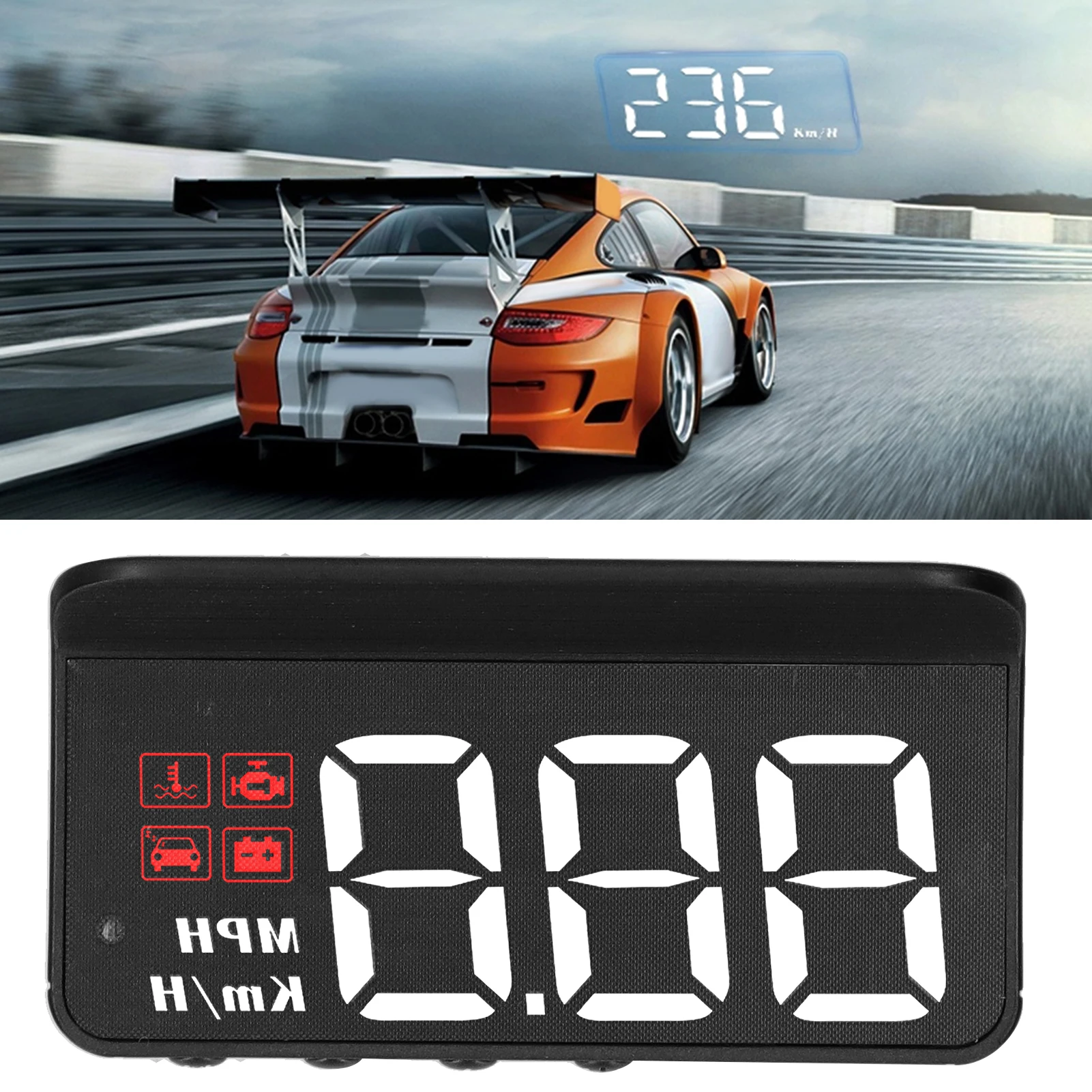 OBD2 HUD Speedometer Display OBD2 HUD Head Up Display Windshield Projector Multi‑Function Gauge Alarm Fatigue Driving Reminder