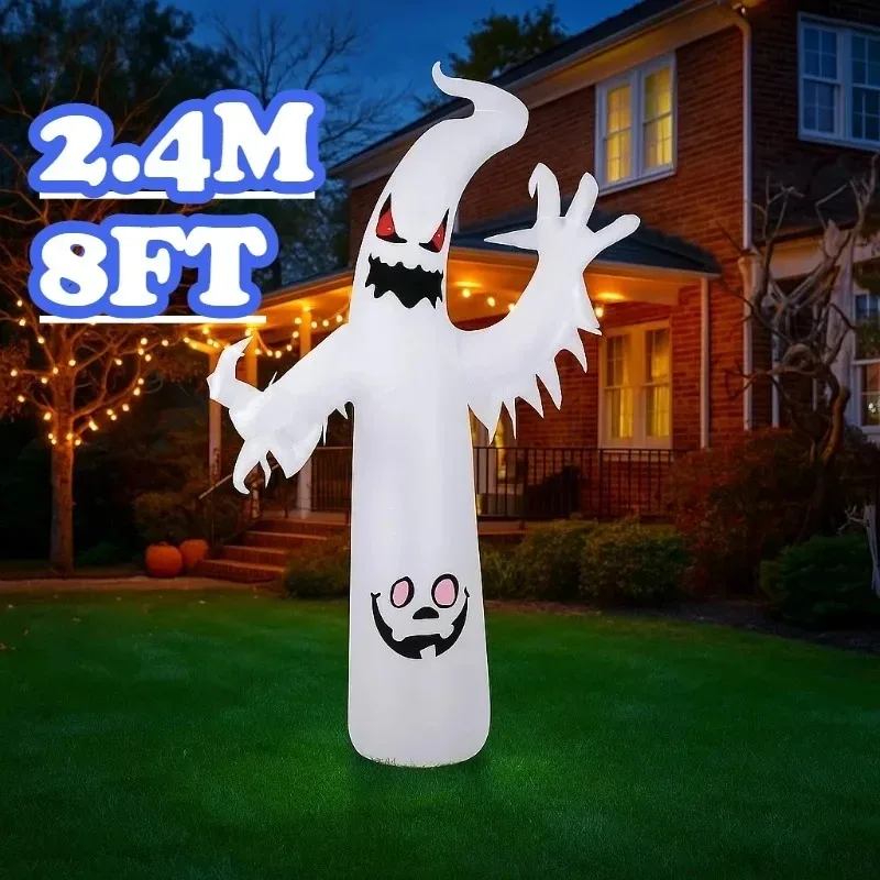 8FT Holiday Lighting Halloween Inflatable Toys Flame White Ghost Solar Term Decoration LED Light Up Lawn Outside Blow Up Model