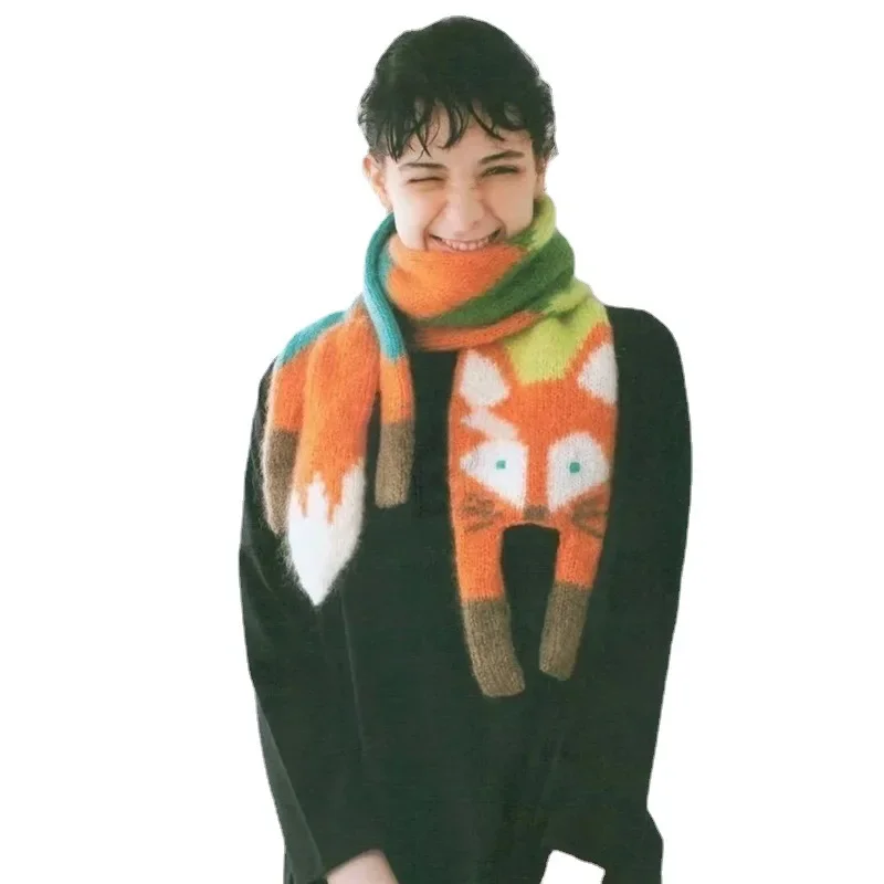 New Autumn Winter Children's Cartoon Fox Knitted Scarf Baby Boys Girls Warm Women Shawl Kids Female Knitted Animal Women Scarf