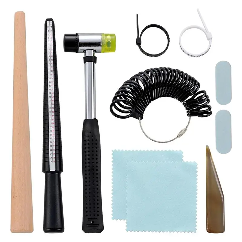 

AB51 Adult Jewelry Making Kit Ring Shaping Tool Fixing Bend Ring Metal Sizing Measuring Repair Kit Withjewelry Mallet