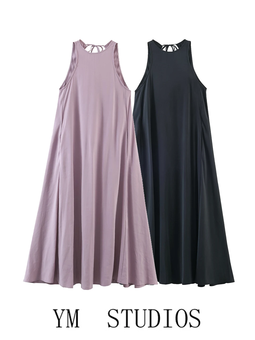 Simple Style Sleeveless round Neck  Color A-Line Dress Draped Loose Long Dress Casual Comfortable Fit Women's Dress