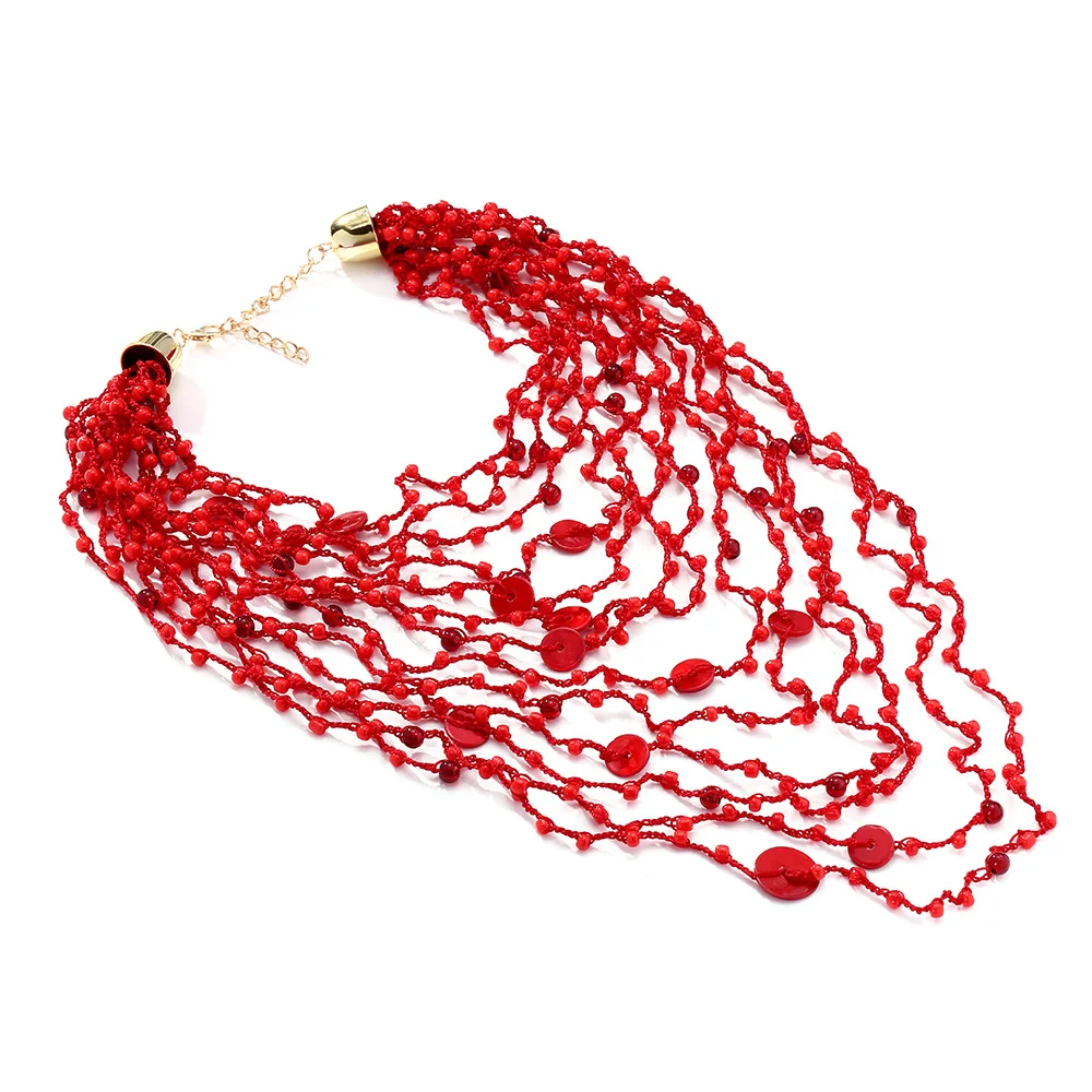 Z Bohemian Coral Geometric Beaded Long Vintage Necklace