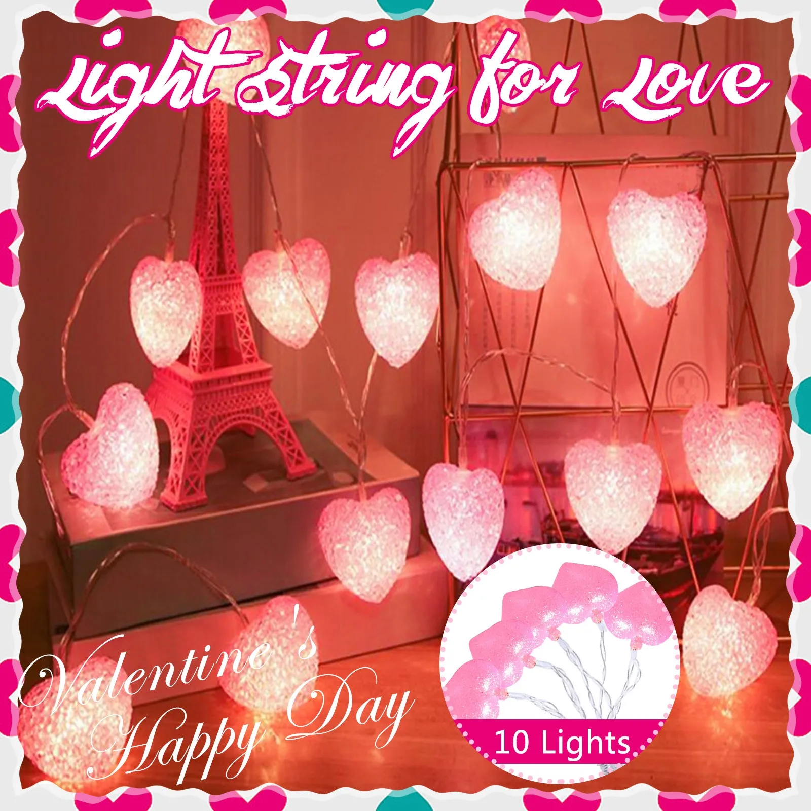 

10/20leds LED Love String Lights Pink Purple Blue Christmas Wedding Birthday Party Home Decoration Fairy Tale Garland Lights