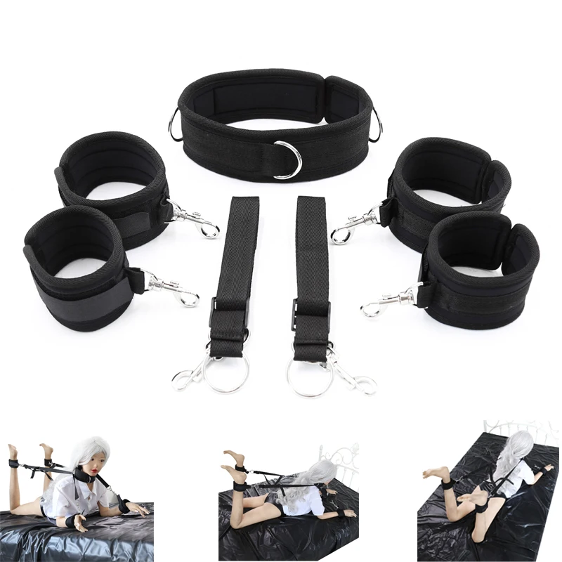 Sex Bdsm Bondage Set Black Sponge Collars Ankle Cuff Handcuffs For Sex Toys For Woman Couples Bed Restraints Adult Erotic Toys