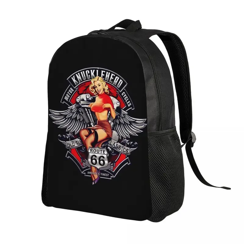 Mochila personalizada Vintage Route 66, Mochilas Mother Road, Bookbag básico para escola universitária Biker America, Homens e Mulheres