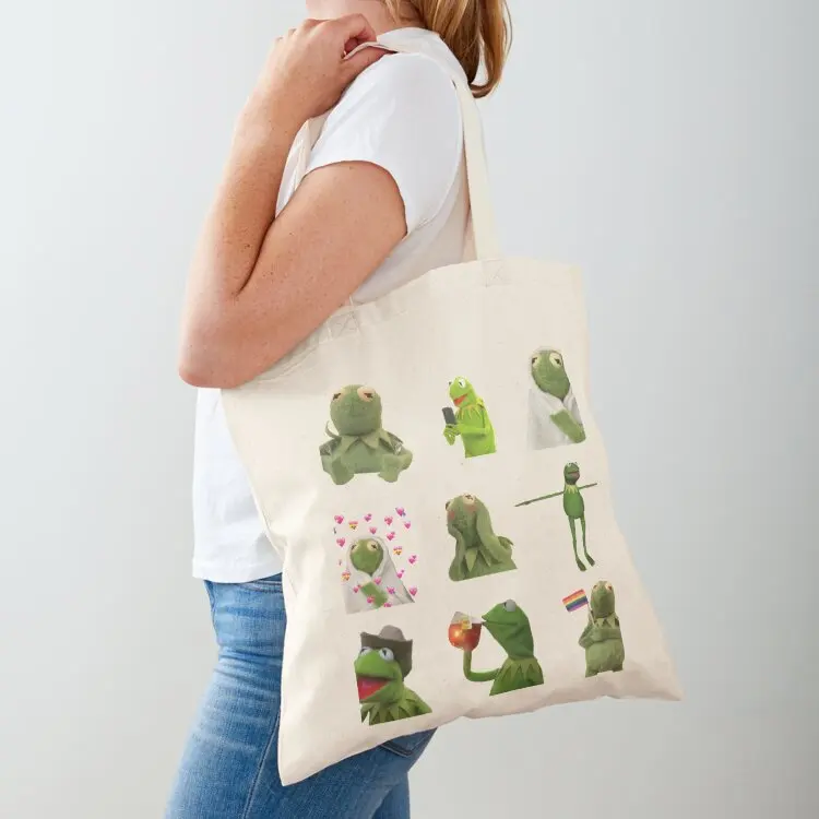 

kermit meme set Tote Bag Reusable bags Woman shopper bag personalized tote Canvas bag