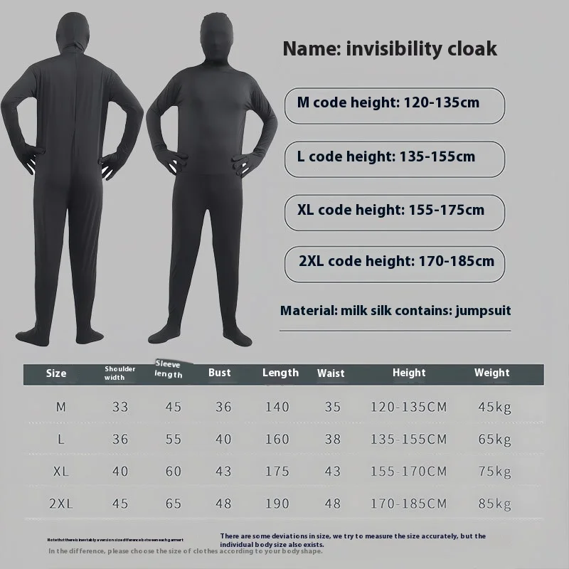 Halloween Costume for Adults & Kids Solid Black JumpSuit Invisible Man & Cat Character Men's Tight Invisibility Clothes