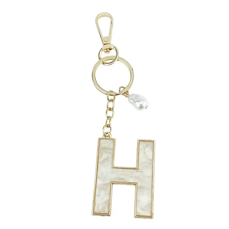 A-Z Initials Keyring Couples Metal Pendant with Pearl