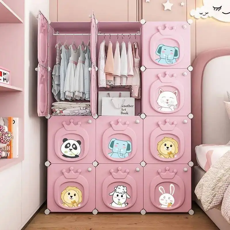 

Bedroom Modern Simplicity Children Furniture Folding Wardrobe Cabinets Storage Locker Plastic Collapsible Box Clothes Closet