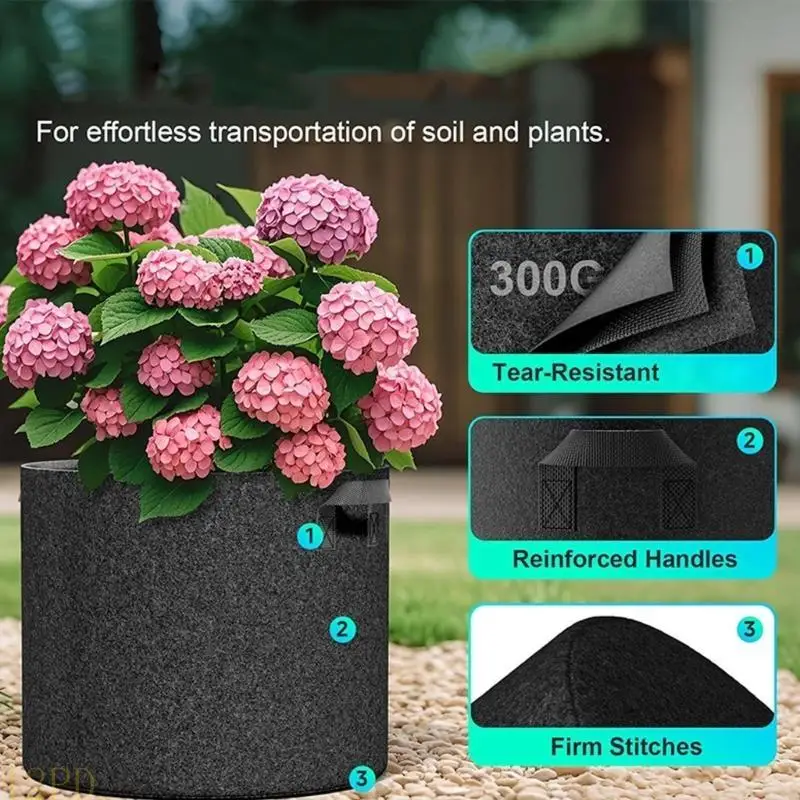 12PD 4 Unit Nonwoven Plant Grow Bags Reusable Gardening Containers Optimally Root Ventilation for Herbs Flowers