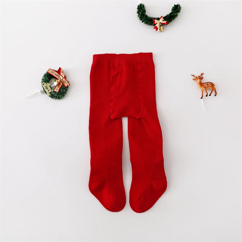 Christmas Tights for Newborn Baby Girls Autumn Winter Infant Cartoon Knitted Red Pantyhose Xmas New Years Gifts Pants 0-24Months