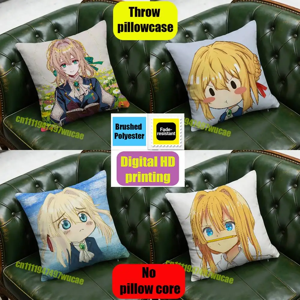 For Cute Girl V-Violet Evergarden Throw Pillow Case 35x35cm Home Custom Square Pillowcase Cushion Cover