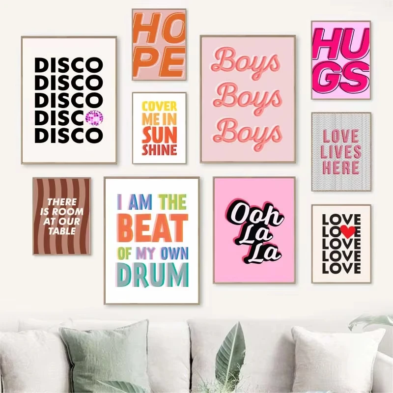 1pc Nordic Simple and Fun Inspirational Quotes Poster Art Pink Girl Love Introduction Wall Decor Painting Home Room Dorm Decor