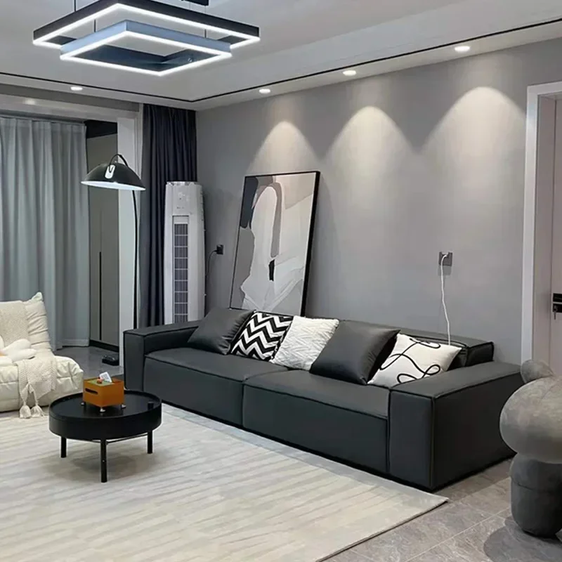 Simple silicone leather sofa, Nordic modern living room small apartment three people straight row Internet celebrity tofu sofa