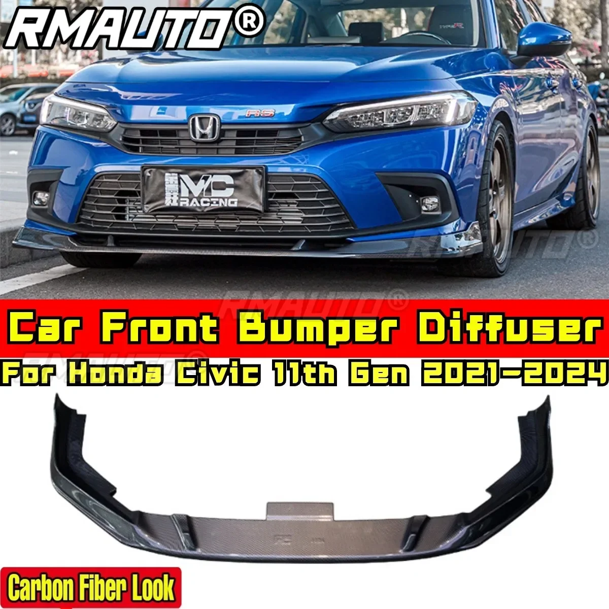 For Civic Body Kit Front Bumper Cover Carbon Fiber Look MC Style Bumper Guard for Honda Civic 11th Gen 2021-2024 Car Accessories