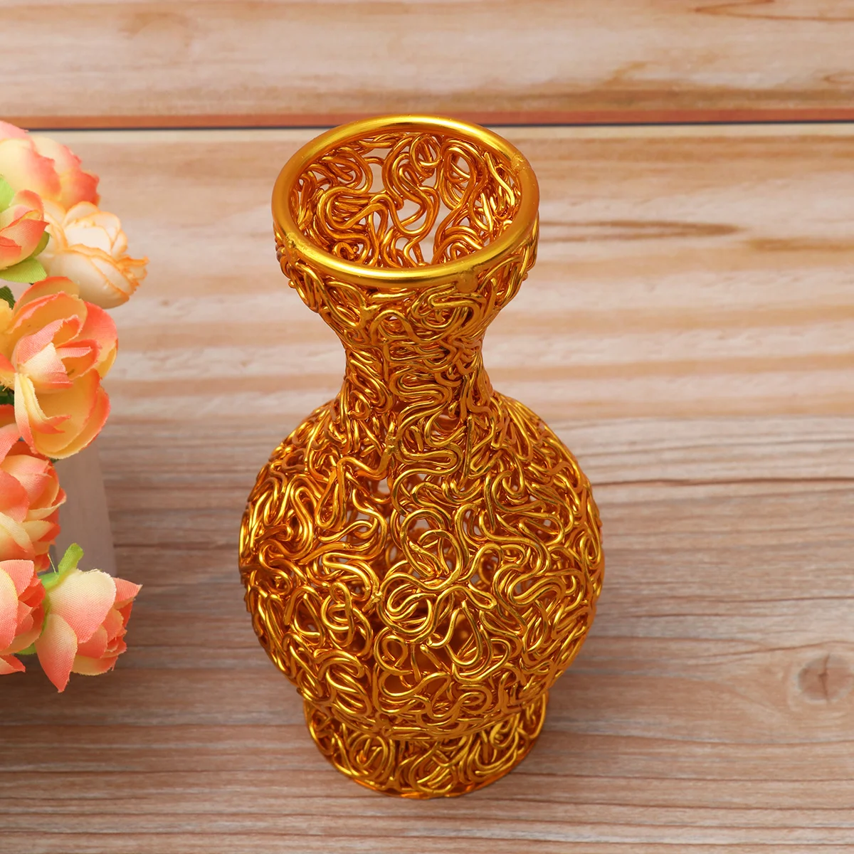 

1pc Handmade Aluminum Wire Vase Metal Flower Pot For Home Office Decor Silver Size S Storage Container Modern Ornament