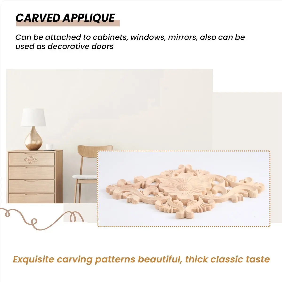 L! DT82^21*15cm Wood Carved Unpainted Onlay Applique Furniture Home Decor, 2pcs