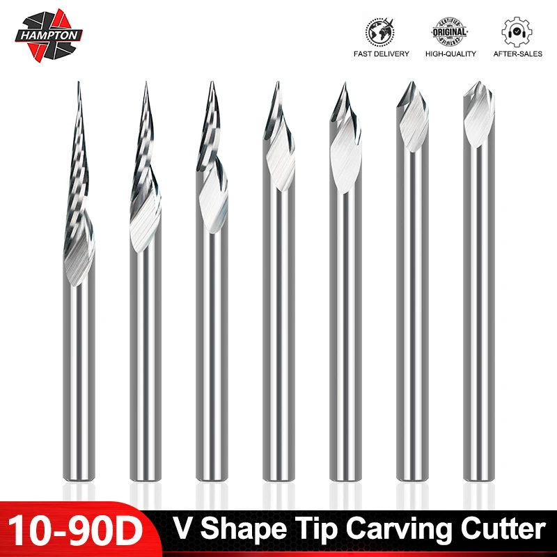 

HAMPTON 1pcs V Shape Tip Carving Cutter 3.175-6.35mm Shank PCB 3D Engraving Bit 10/15/20/30/45/60/90 Degrees Carbide Router Bit