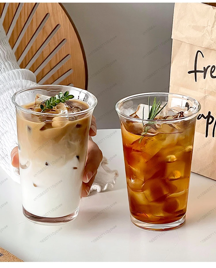 كوب زجاجي بسيط للقهوة والعصير، كوب مشروبات باردة شفاف بمقبض، مجموعة أدوات مطبخ بسيطة