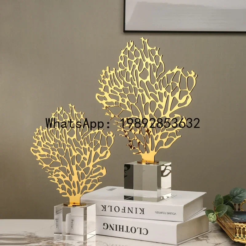 

Glass Ornament Golden Hollow Tree Lucky Metal Tree Decorative Figurines Crystal Coral Figurine Home Decoration Accessories