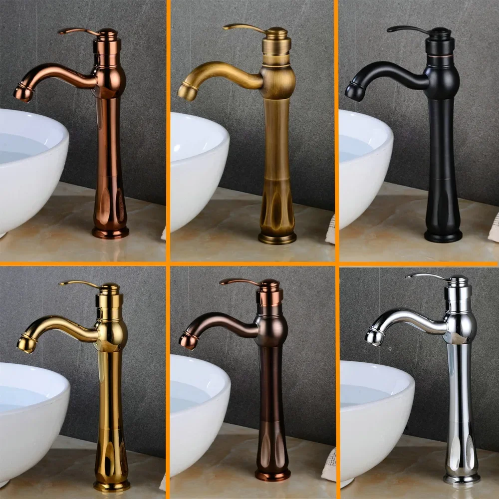 Brass European antique sitting on the table basin hot and cold faucet, nickel brushed rose gold single hole