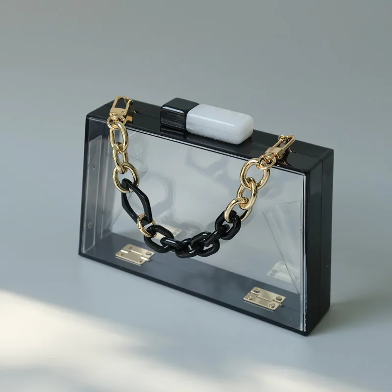 Neue Trendige Mode Damenhandtasche Transparente Solide Acryl-Pailletten Hochzeit Party Abendtasche Luxus Box-Clutch Geldbörse – Detail 5