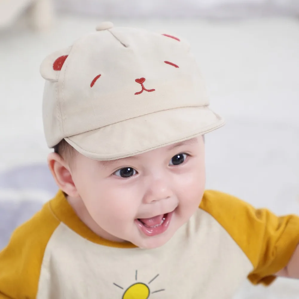 Sun Protection Cap Embroidered with Cute Cartoon Motifs for Babies Cartoon Embroidered Bear Children's Soft Cap