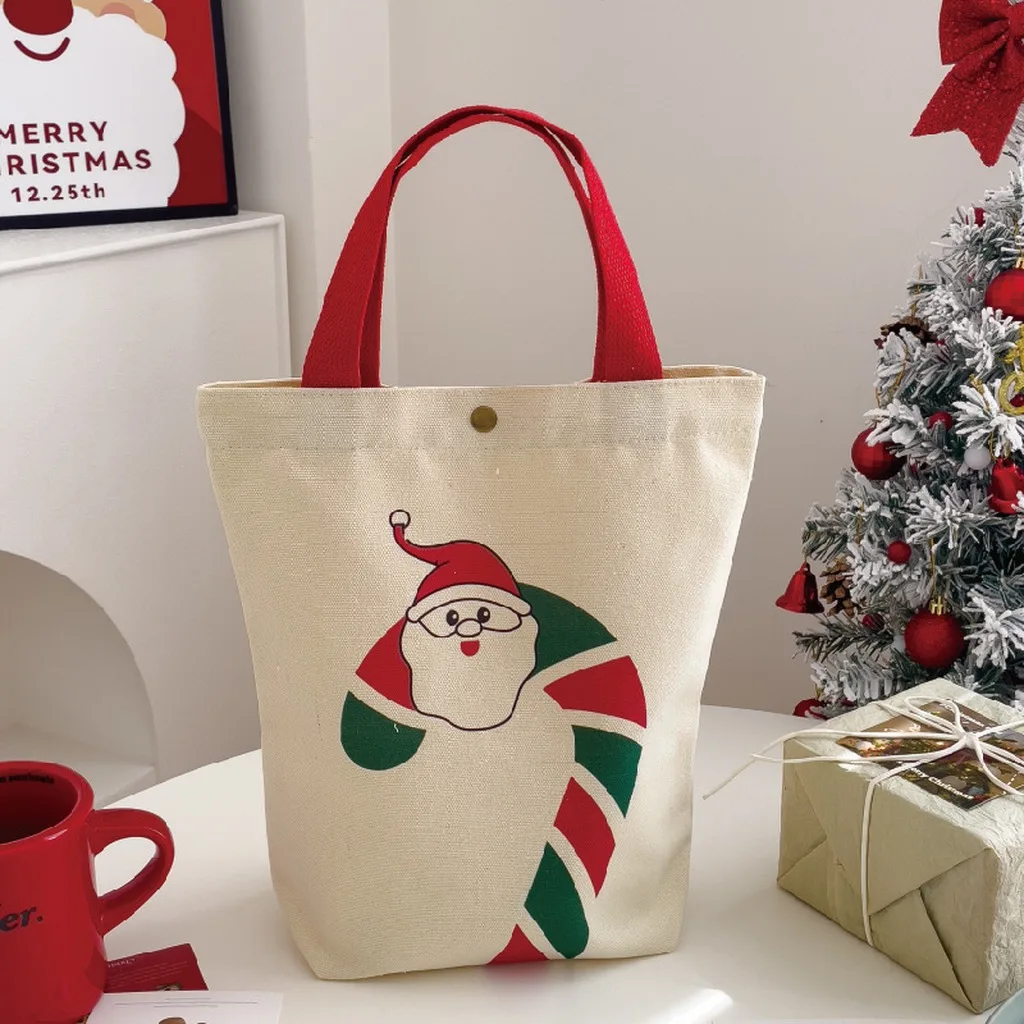 Christmas Tree Pattern Bag Printed Christmas Canvas Tote Bag Holiday Tote Bag Lightweight For  Packaging Holiday Outings