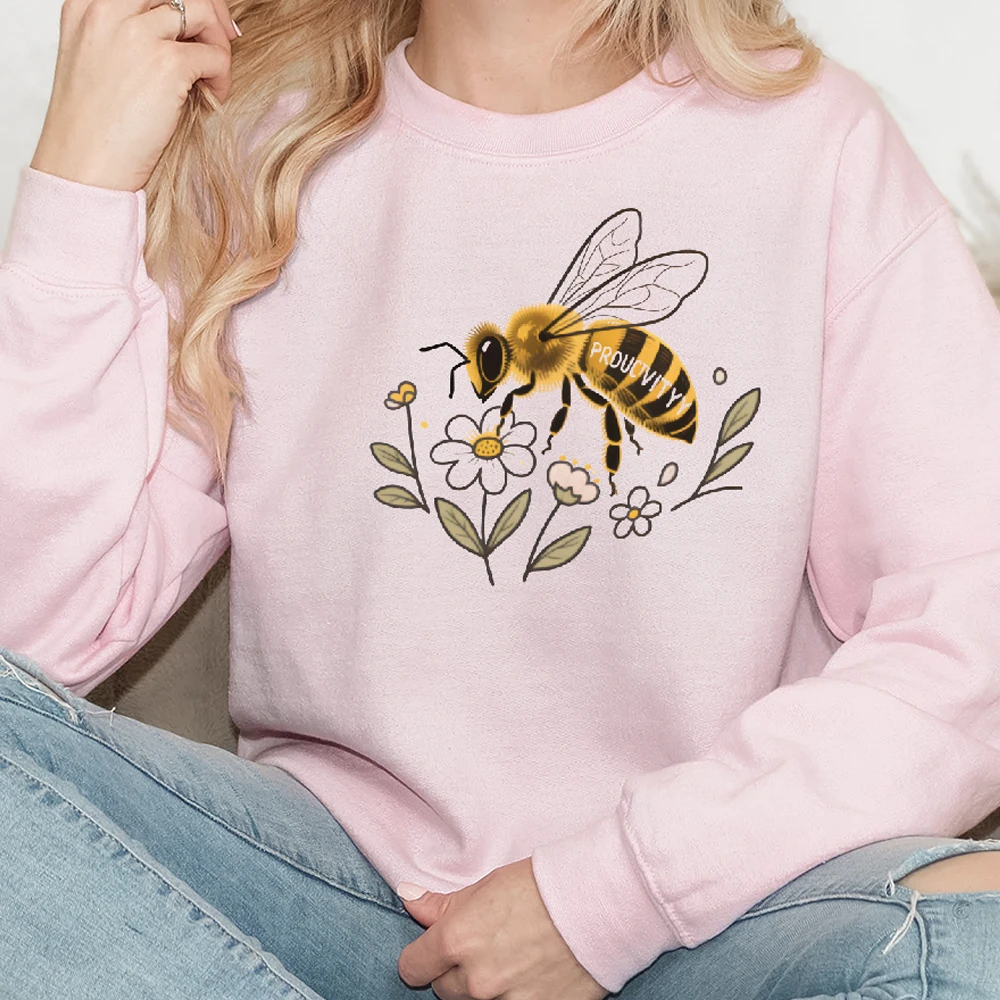 

Hand Drawn Cute Bee Casual Washed Hoodie Casual Sweatshirt Graphic Fashionable 100% Cotton Comfortable Soft Breathable Cartoon