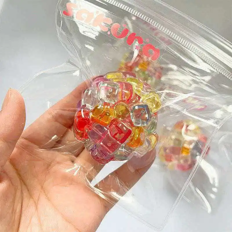 Color Beads Fidget Ice Cube Squishy Squeeze Ball, Soft Hand Exercise Sensory Toy, Stress Anxiety Relief For ADHD Kids And Adults