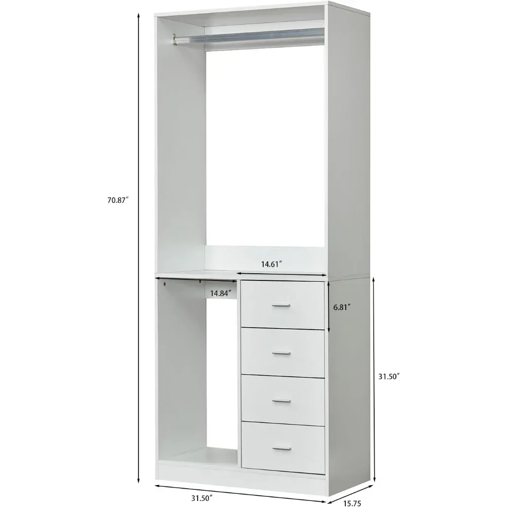 Closet System for Walk-in Closets - Freestanding Closet Organizer with 4 Drawers,Hanging Rod and Shelves