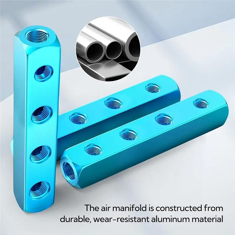 Dostawa w 24 godziny 4 szt. 4-drożny 7-portowy blok rozdzielający do kompresora powietrza z portami wyjściowymi 1/4 cala, aluminiowy blok rozdzielający do rozprowadzania powietrza