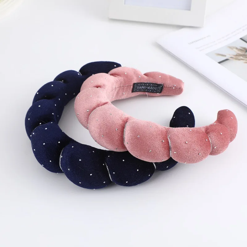 1PC Cloud Face Wash Sponge Hair Band Hair Ornament Velvet Rhinestone Premium Female High Head Top Fried Dough Twists Headband