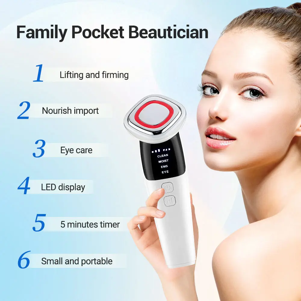 Dispositivo de levantamento facial de microcorrente 4 em 1, luz vermelha e azul para rosto, olhos e pescoço, ferramenta de cuidados com a pele, massageador facial para apertar a pele