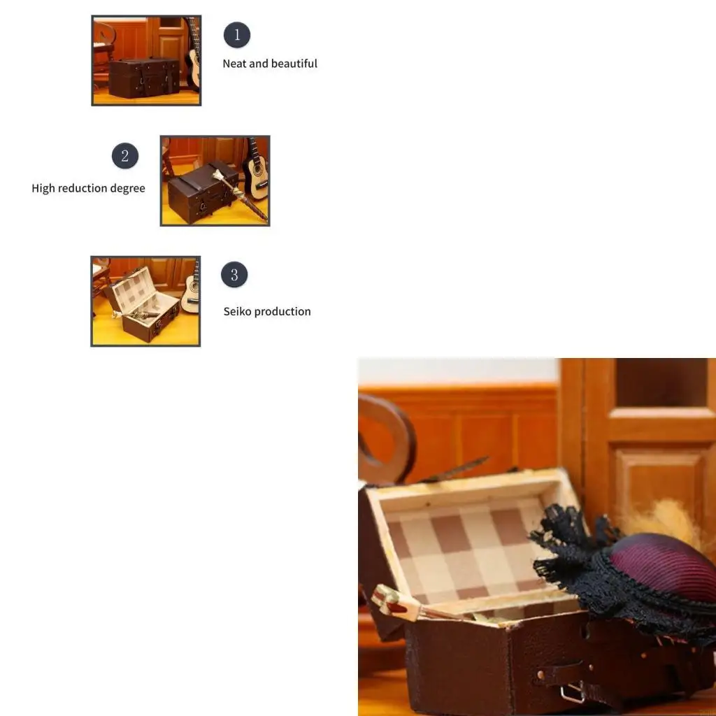 

76HF Elegant Small Luggage Set Coffee Color Designs Dollhouses Fashion Accessory Portable for Aesthetic Decoration