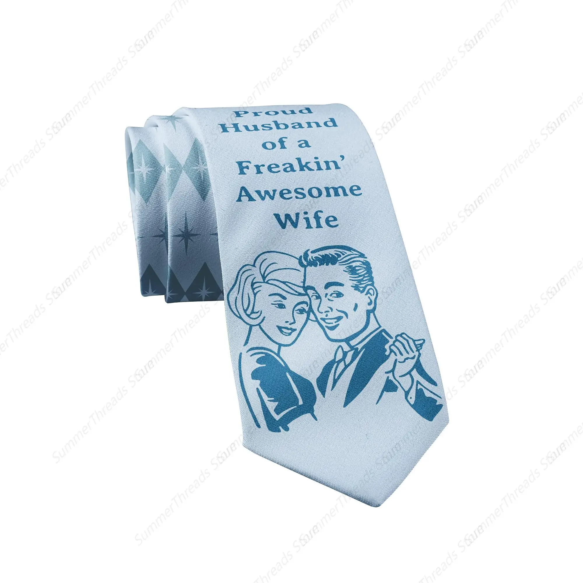 Proud Husband Of A Freaking Awesome Wife Necktie Funny Neckties for Men Dad Tie Mens Novelty Neckties