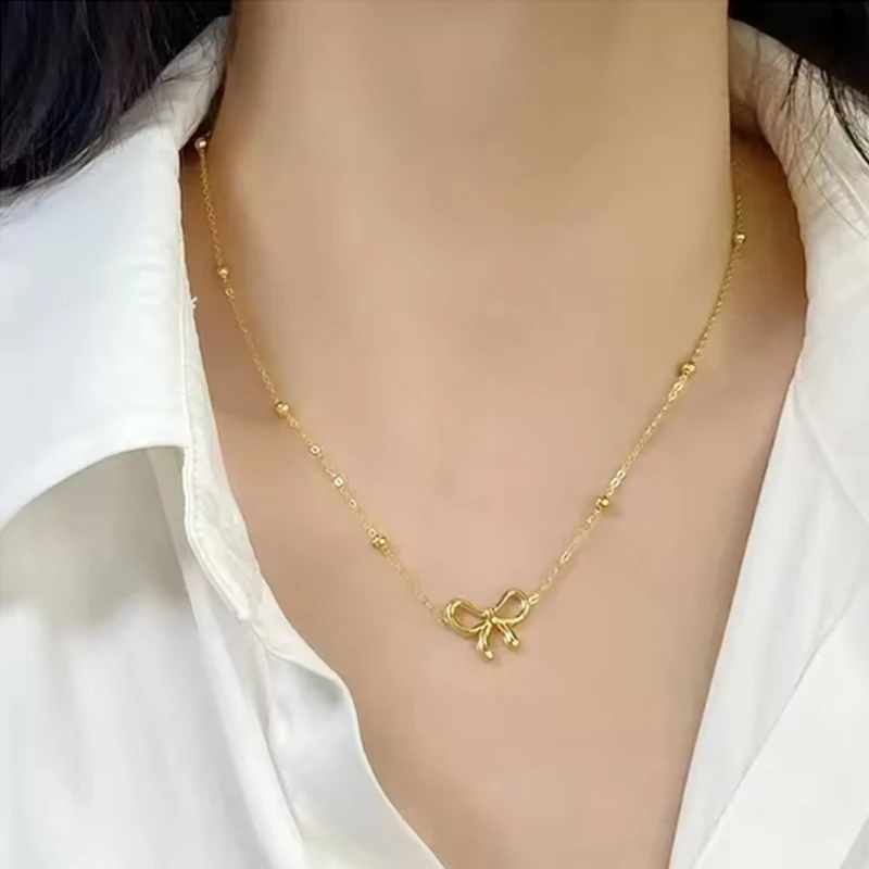 

Simple Charms Bowknot Pendant Necklace Bowknot Bracelet Hollow Bowknot Earings For Women Niche Fashion Jewery Set Accessory