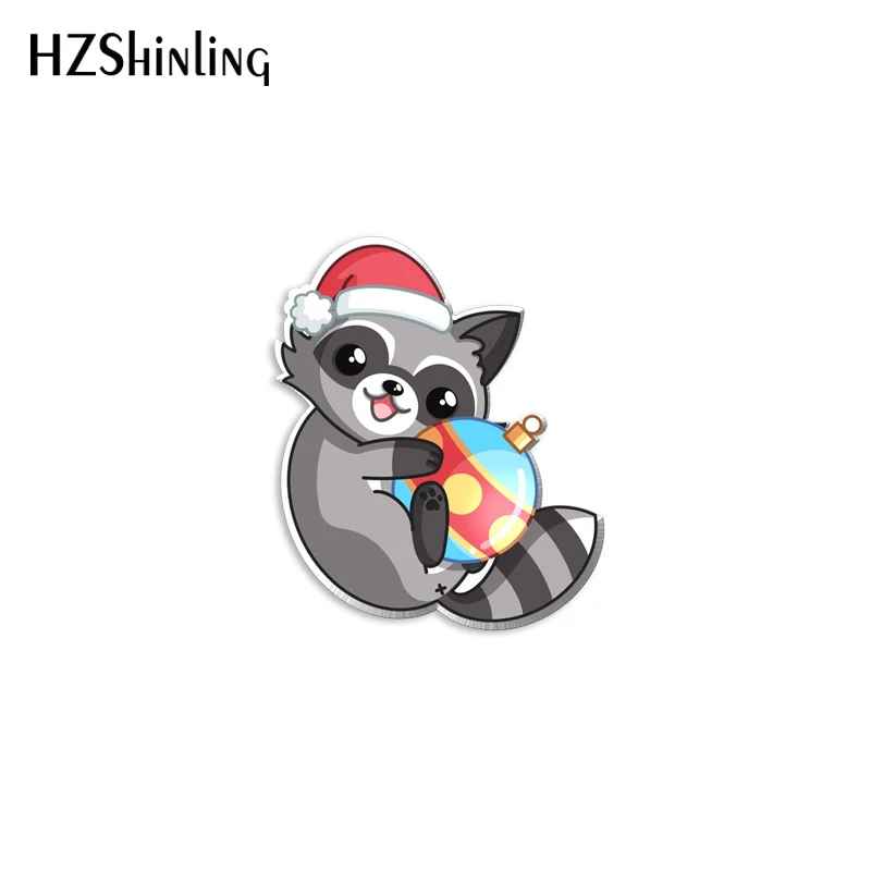 2023 New Merry Christmas Raccoon Acrylic Lapel Pin Cute Animal Epoxy Butterfly Clasp Pin Handmade Butterfly Brooch