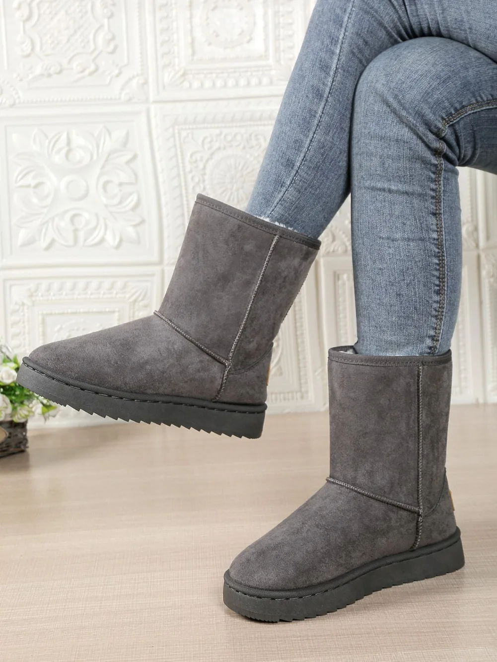 Wasserdichte, warme Plateau-Schneestiefel für Damen, große Größen, Winter-Slip-On-Stiefel, flache, lässige Damenstiefel, 2026 neue Mode – Detail 22