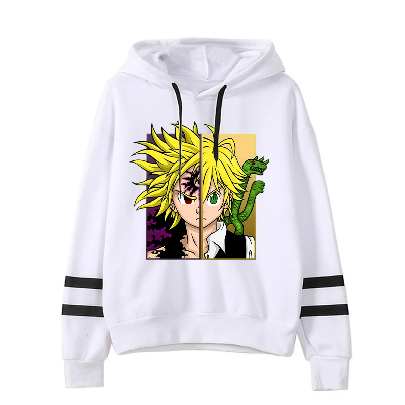 New Women'S Men'S Fashion Stripe Hoodies Anime Meliodas Printing Sweatshirt Unisex Long Sleeve Casual Tops