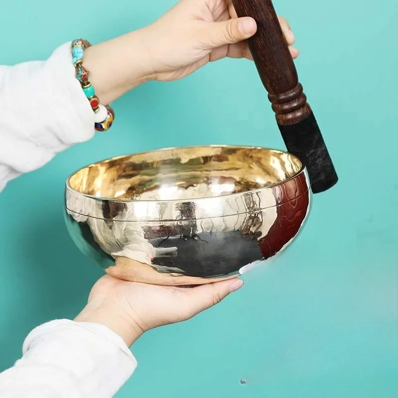 Nepal Handmade Singing Bowl with Stick Brass Meditation Singing Bowls Sound Healing Mirror Surface Bowls Instruments Percussion