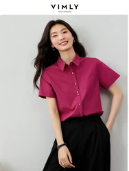 Vimly Cotton Blend Button Up Shirt for Women 2023 Autumn Pointed Collar Long Sleeve Straight-cut Shirts & Blouses Workwear M3536