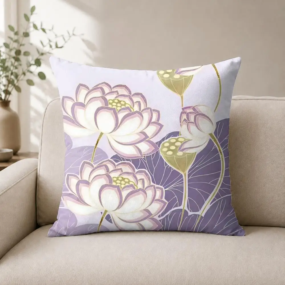 Beauty Lotus Cushion Cover Luxury Soft Plush Short Fur Cushion Case Warm Cozy Sofa Bed Decorative Home Accent