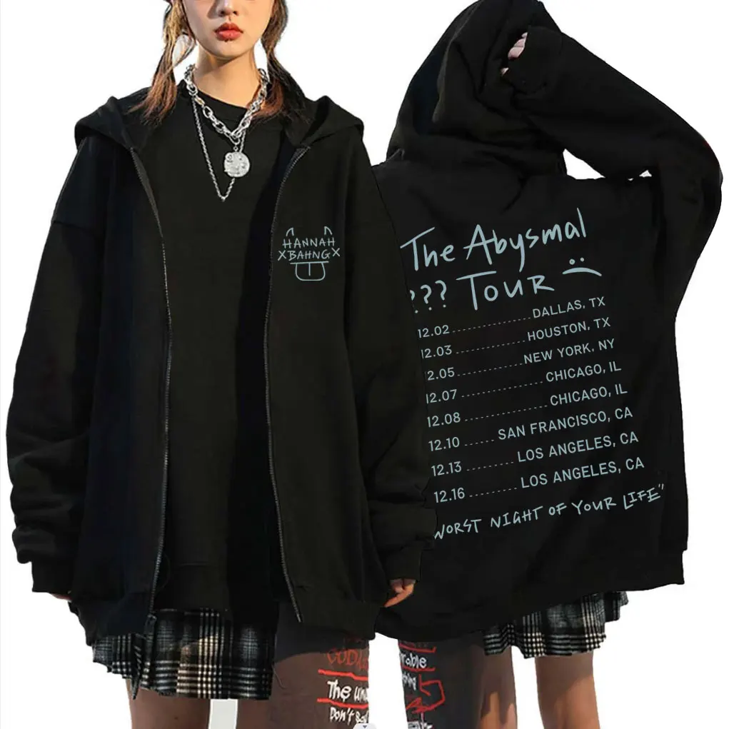 

Hannah Bahng The Abysmal Tour Zipper Hoodie Men Women Fleece Cotton Zip Up Jacket Unisex Fashion Oversized Zip Up Sweatshirts