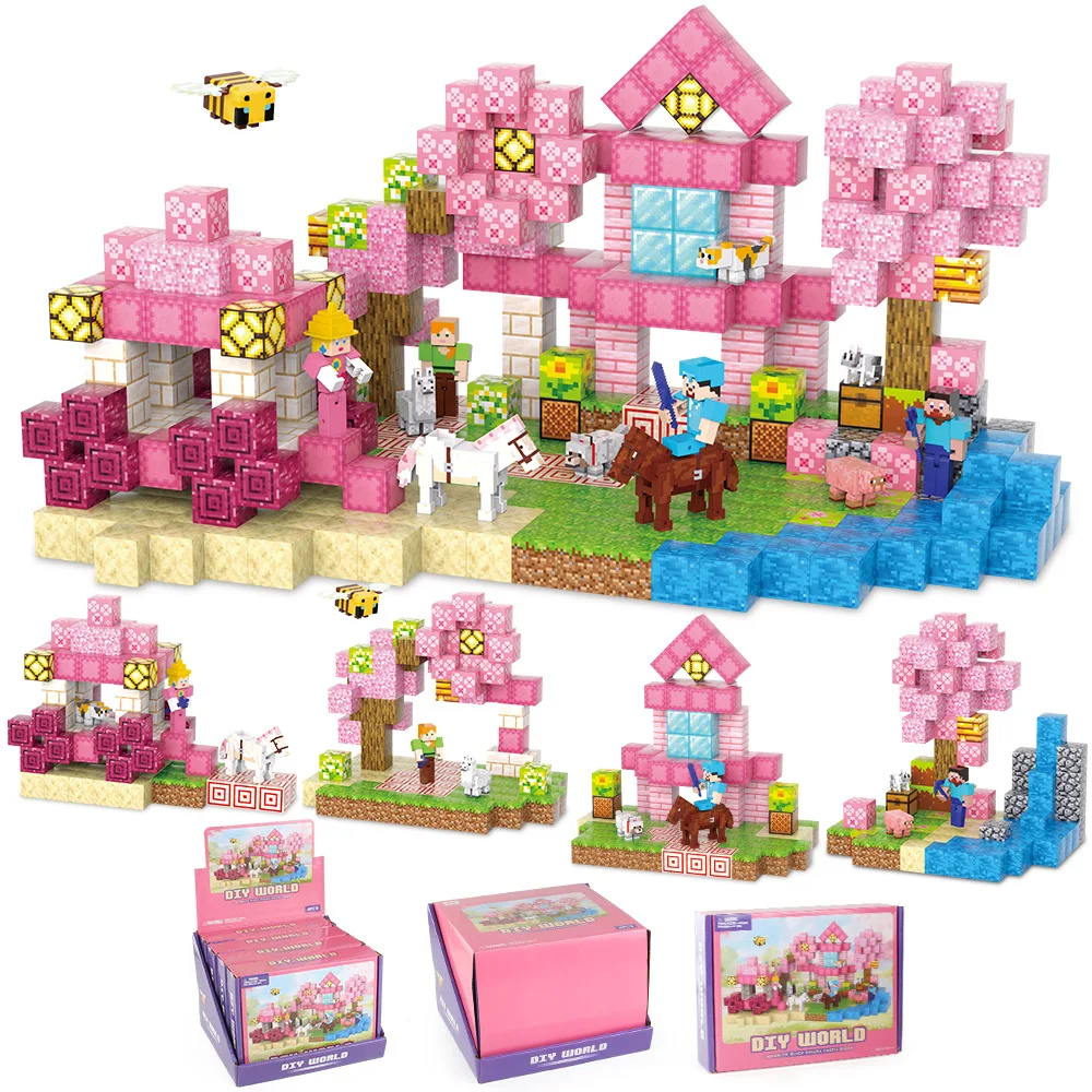 103 قطعة مجموعة كتل مغناطيسية ساكورا القلعة المشهد طفل بناء اللعب المغناطيس العالم نموذج للطفل الجذعية مونتيسوري مكعبات الحسية هدية